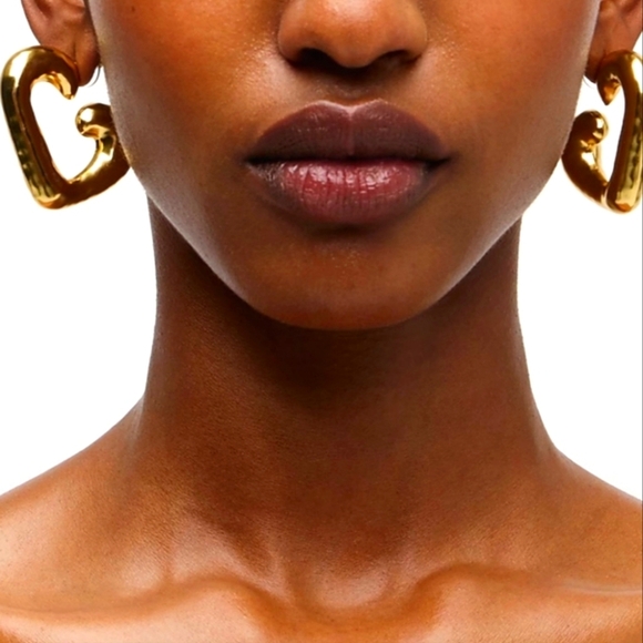 J. Crew Puffy Heart Gold Toned Hoop Earrings - Picture 1 of 5